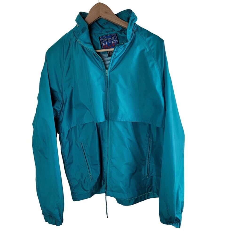 Black Ice Vintage 90s Hoodie Windbreaker Jacket size M color Green Teal